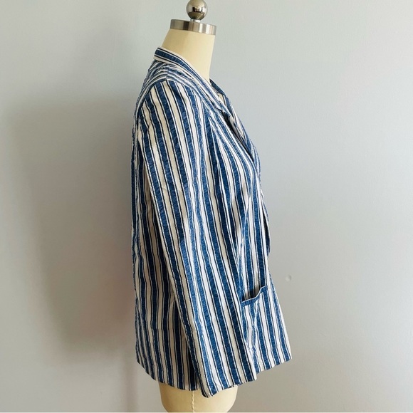 Diane Von Furstenberg Summer Cotton Stripe Double Breasted Blazer- Size 14 - Picture 5 of 9